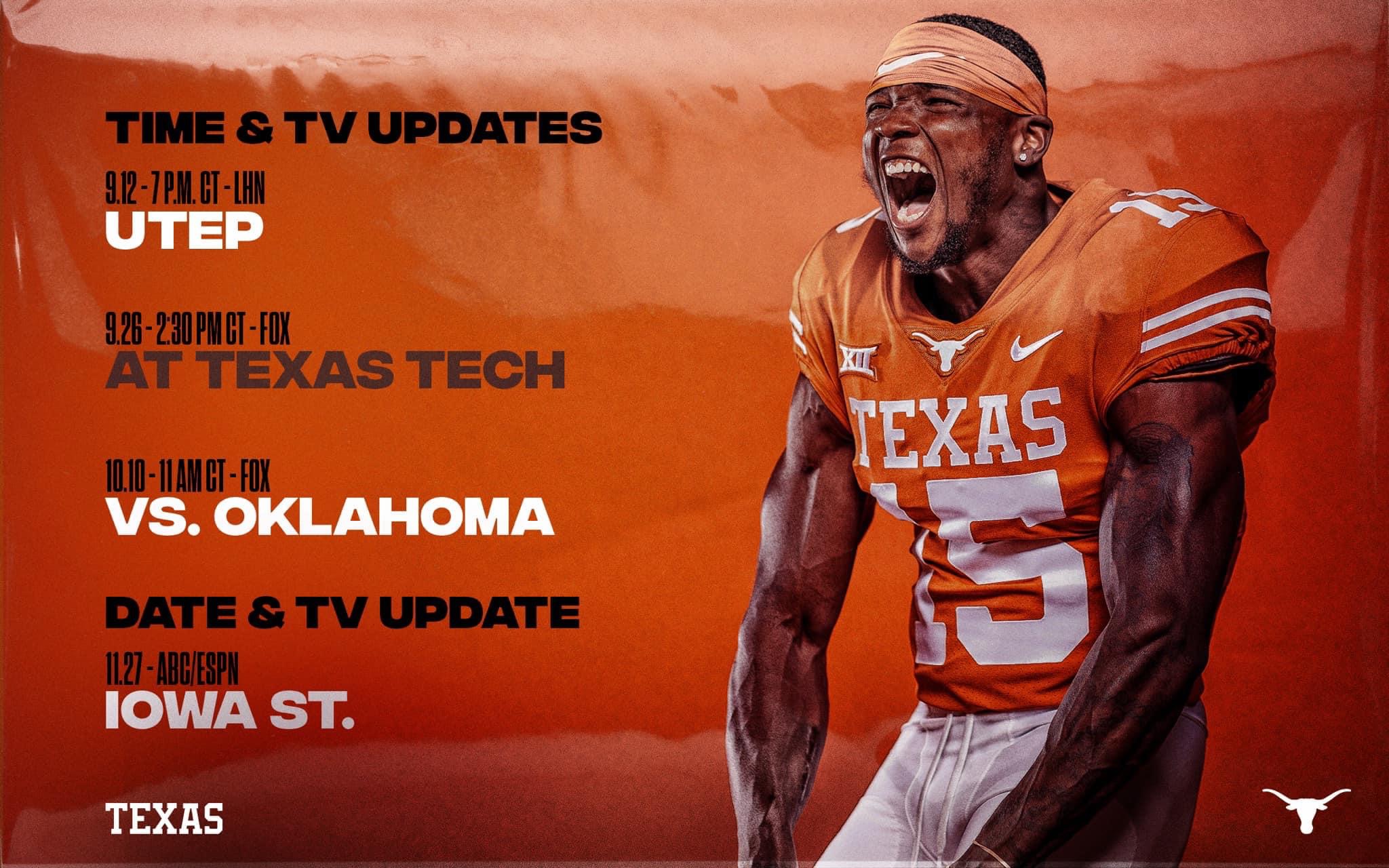 UPDATE: Kickoff Times Set for UTEP, Texas Tech, OU
